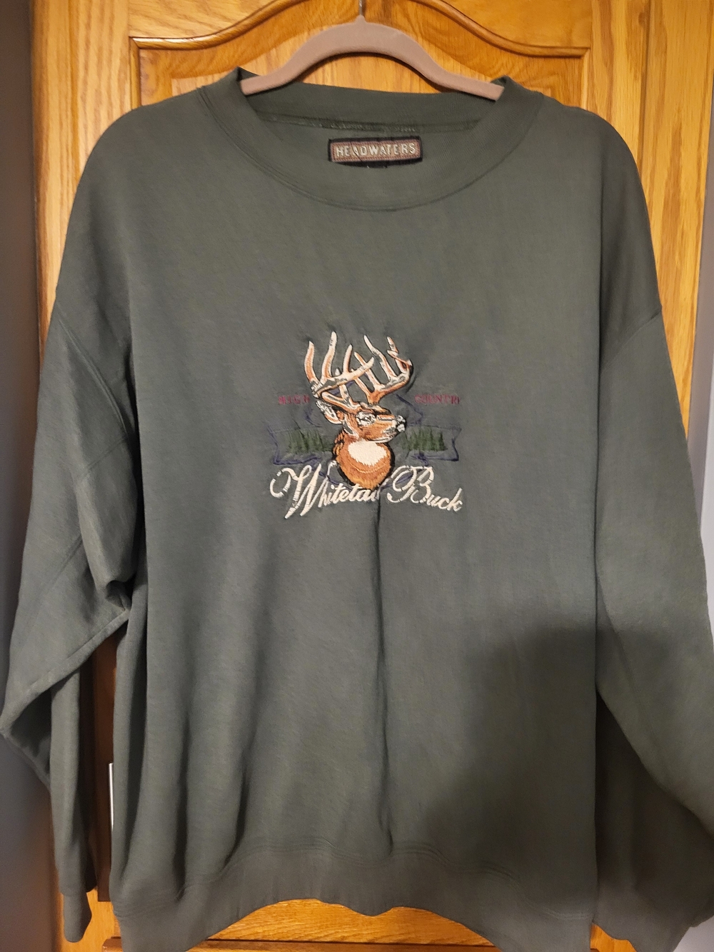 Vintage Headwaters Men Green Whitetail Buck Deer Sweatshirt Large Embroidered